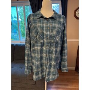 Dip Organic Cotton Plaid Long‎ Sleeve Button Down Shirt Women's Size Large